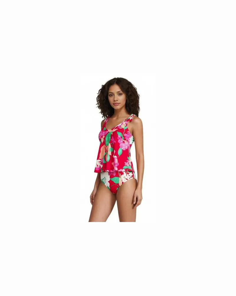 Lands' End Tankini-Top mit geknoteten Trägern und Flattersaum, Damen, Größe regular, Pink, Elasthan/Nylon-Mischung, by Pink