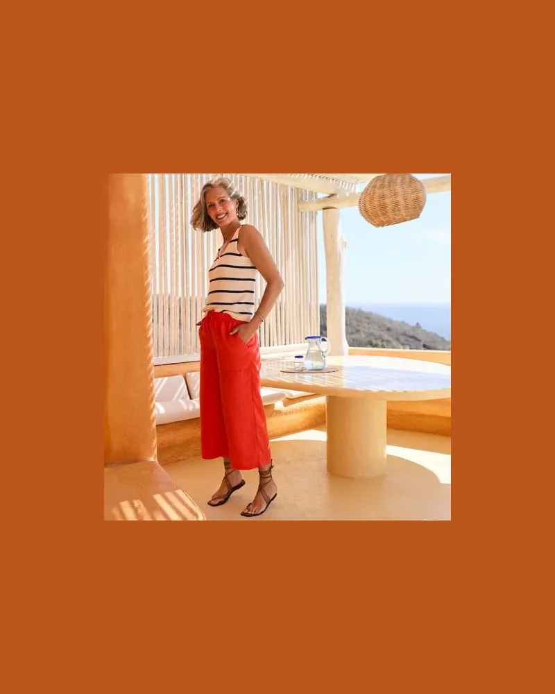 Lands' End Weite 7/8-Leinenhose mit Dehnbund, Damen, Größe:32-34 regular, Orange, Leinen, by Orange