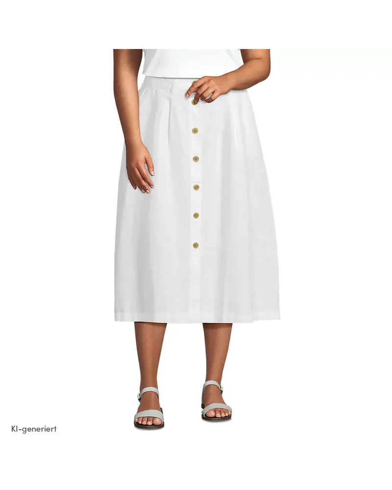 Lands' End Leinen-Midirock, Damen, Größe plus, Weiß, Leinen, by Weiß