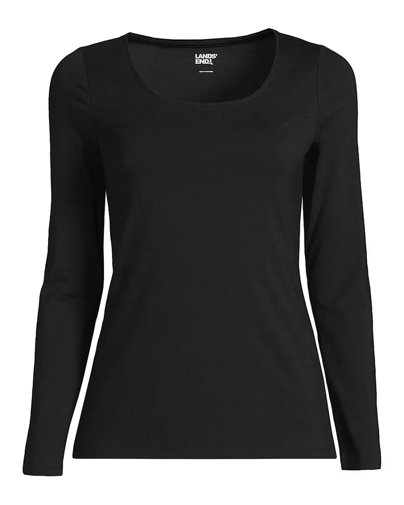 Lands' End Baumwolle/Modal-Shirt mit Ballett-Ausschnitt, Damen, Größe petite, Schwarz, Baumwolle Modal, by Schwarz