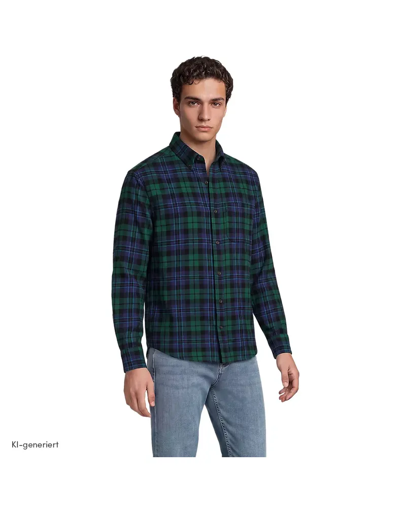 Lands' End Flanellhemd Flagship Classic Fit, Herren, Größe regular, Blau, Baumwolle, by Blau