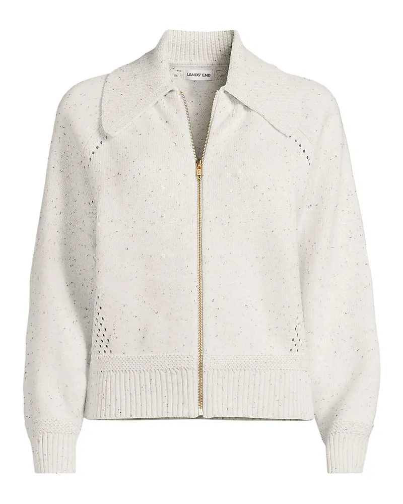 Lands' End Baumwoll-Zippercardigan mit großem Kragen DRIFTER, Damen, Größe regular, Grau, Baumwolle, by Grau