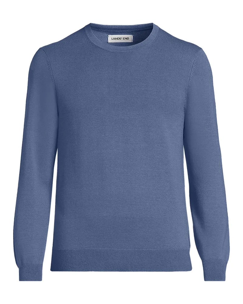 Lands' End Rundhals-Pullover aus Baumwoll-Feinstrick, Herren, Größe regular, Blau, Baumwolle, by Blau