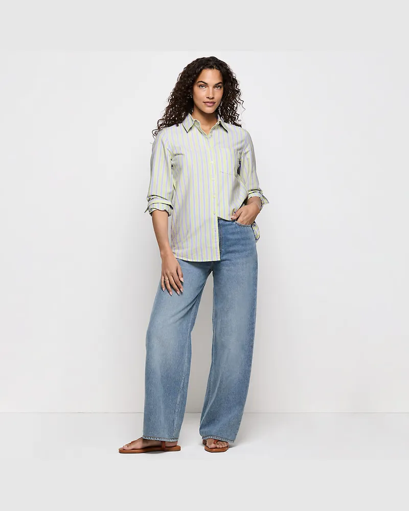 Lands' End Mid Waist Baggy Jeans aus Baumwolle, Damen, Größe regular, Blau, Baumwolle, by Blau