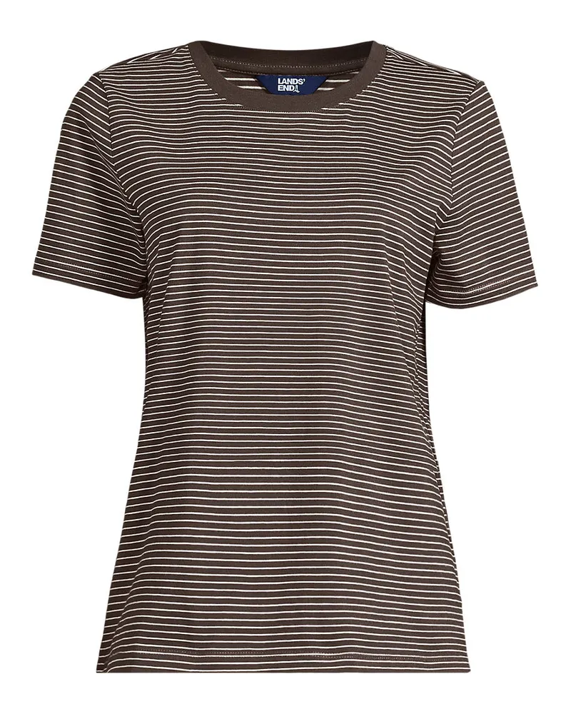 Lands' End Supima T-Shirt mit Rundhalsausschnitt, Damen, Größe regular, Braun, Baumwolle, by Braun