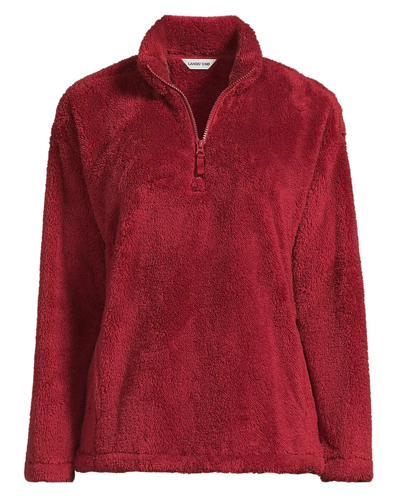 Lands' End PlÃ¼schfleece-Pullover mit ReiÃŸverschluss, Damen, GrÃ¶ÃŸe petite, Rot, Polyester, by Rot
