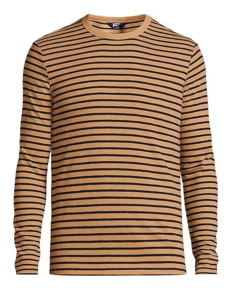 Lands' End Langarm-Streifenshirt mit Struktur, Herren, Größe regular, Braun, Viskose/Polyester-Mischung, by Braun