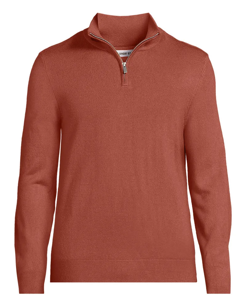 Lands' End CashTouch Feinstrick-Pullover mit Reißverschluss, Herren, Größe regular, Braun, Polyester, by Braun