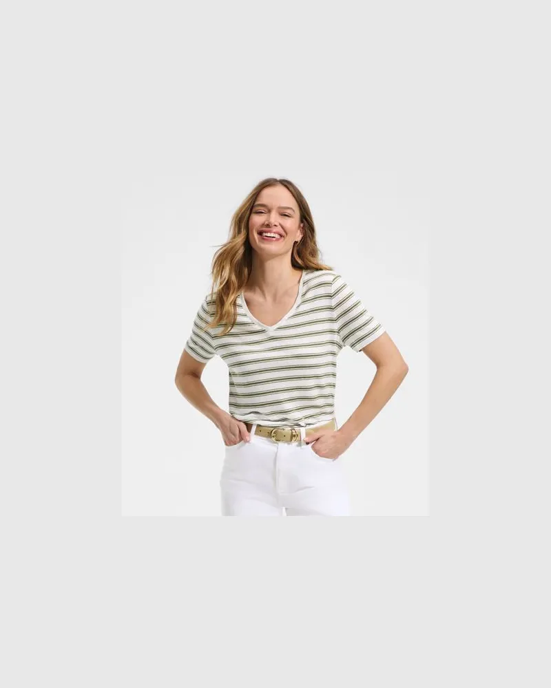 Lands' End Soft Flow Shirt aus Leinenmix mit V-Ausschnitt, Damen, Größe regular, Weiß, Leinen/Baumwolle Modal, by Weiß