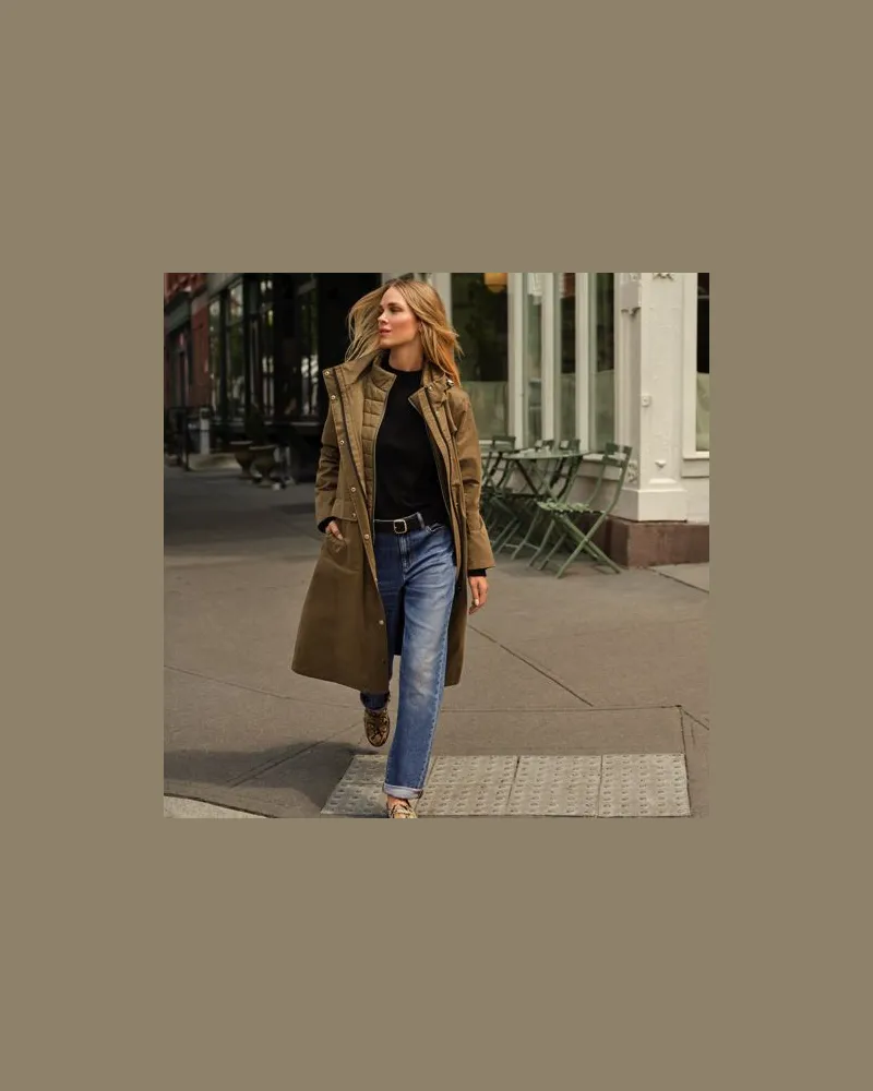 Lands' End Wasserdichter Isolierter Mantel mit Stepp-Einsatz, Damen, Größe:40-42 regular, Beige, Baumwolle/Polyester/Nylon, by Beige