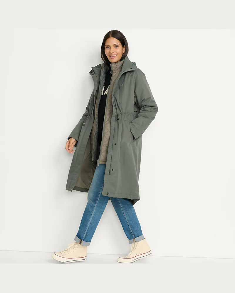 Lands' End Wasserdichter 4-in-1-Regenmantel, Damen, Größe regular, Grün, Nylon, by Grün