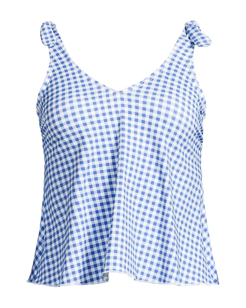 Lands' End Tankini-Top mit geknoteten Trägern und Flattersaum, Damen, Größe plus, Blau, Elasthan/Nylon-Mischung, by Blau