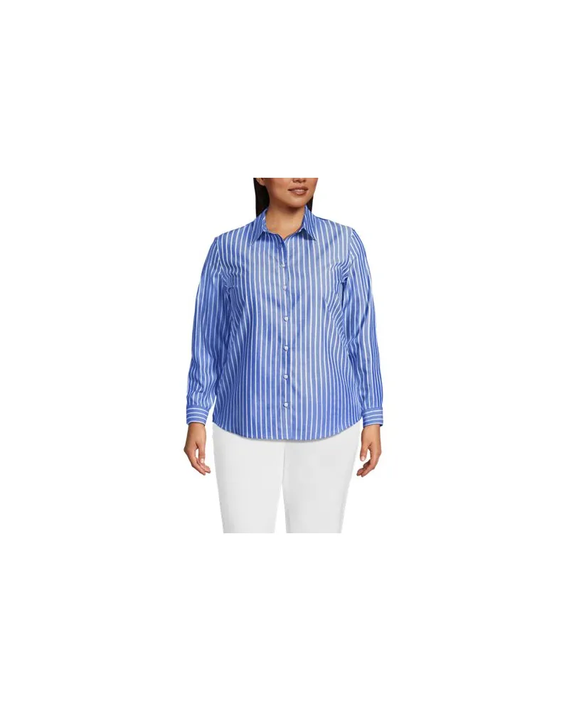 Lands' End Bügelfreie Baumwoll-Bluse, Damen, Größe plus, Blau, Baumwolle, by Blau