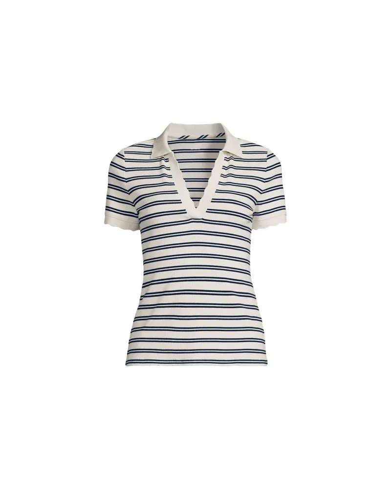 Lands' End Geripptes Poloshirt mit Wellenrand, Damen, Größe petite, Weiß, Baumwolle/Polyester-Mischung, by Weiß