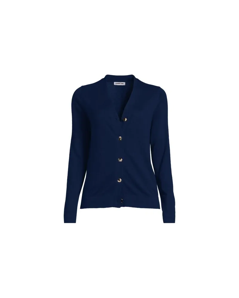 Lands' End Cardigan aus Baumwolle/Seidenmix, Damen, Größe:44-46 regular, Blau, Baumwolle/Seide/Nylon, by Blau