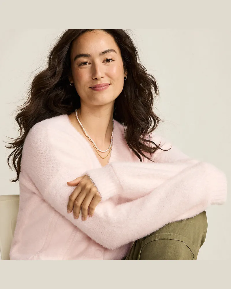 Lands' End Zopfmuster-Cardigan aus Wimperngarn, Damen, Größe regular, Pink, Nylon, by Pink