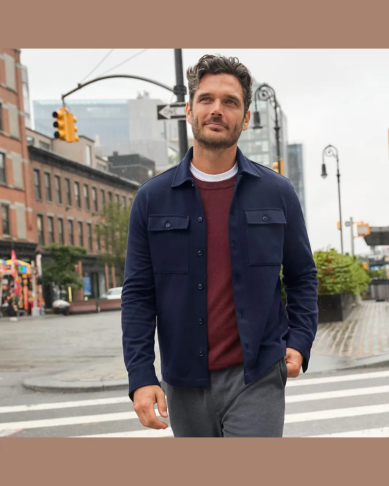Lands' End Hemdjacke aus Piqué, Herren, Größe regular, Blau, Polyester-Mischung, by Blau