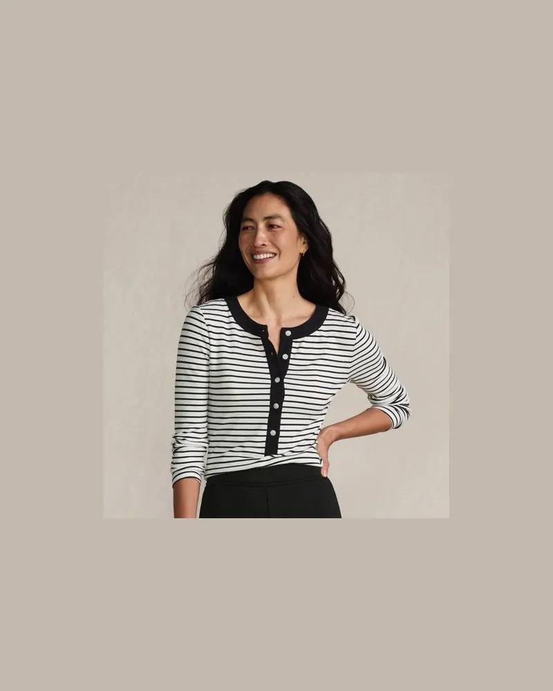 Lands' End Langarm-Henleyshirt aus Ripp-Jersey, Damen, Größe:32-34 regular, Weiß, Viskose-Mischung/Polyester-Mischung, by Weiß