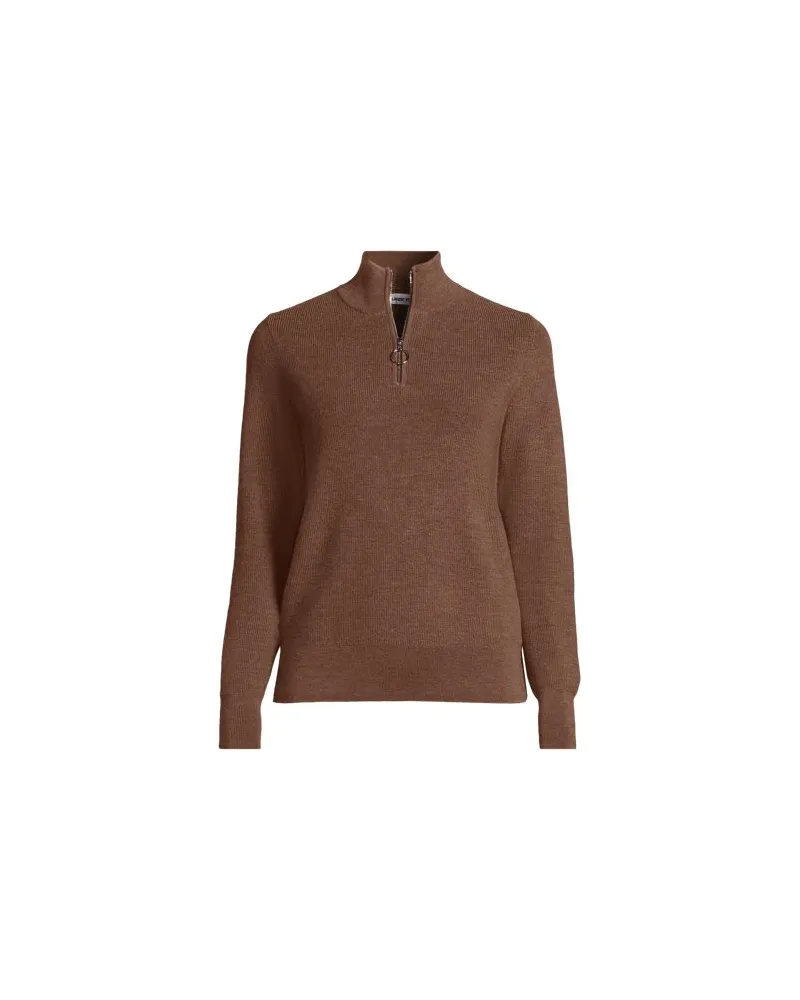 Lands' End Merino-Pullover mit Reißverschluss, Damen, Größe regular, Braun, Wolle, by Braun
