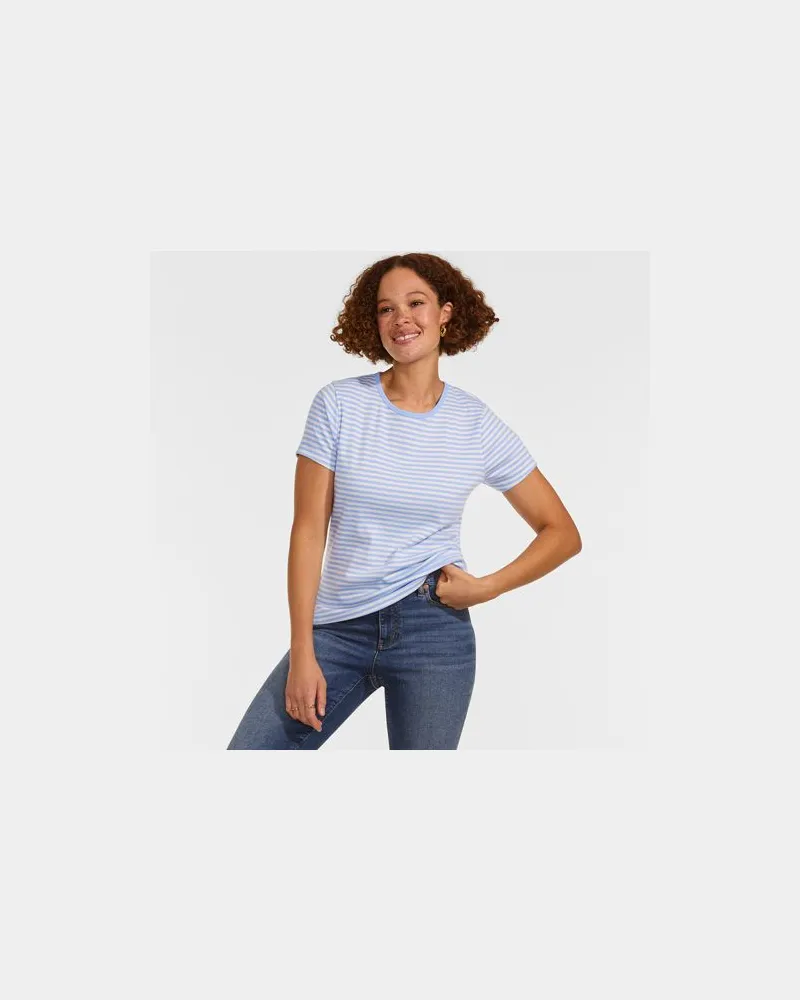 Lands' End Rippshirt mit kurzen Ärmeln, Damen, Größe regular, Blau, Elasthan/Baumwoll-Mischung, by Blau