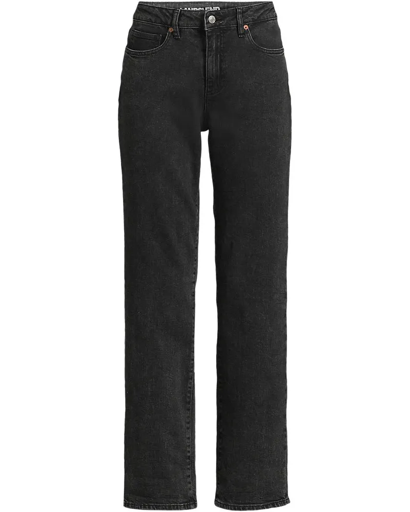 Lands' End Soft Denim Boyfriend-Jeans Mid Waist, Damen, Größe petite, Schwarz, Elasthan/Baumwoll-Mischung, by Schwarz