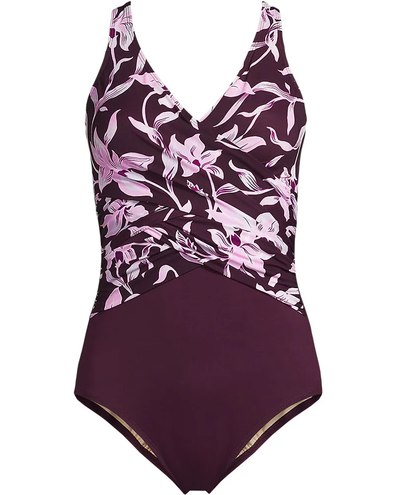 Lands' End Shape-Badeanzug mit Soft Cups Gemustert SLENDER, Damen, Größe regular, Rot, Nylon-Mischung, by Rot