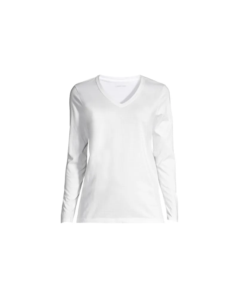 Lands' End Supima® Langarm-Shirt mit V-Ausschnitt, Damen, Größe plus, Weiß, Baumwolle, by Weiß