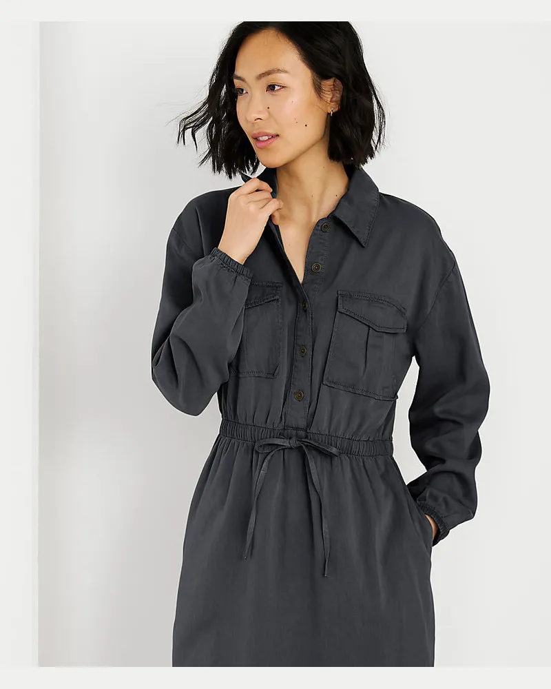 Lands' End Utility-Kleid, Damen, Größe regular, Schwarz, Baumwolle/Lyocell (Viskose), by Schwarz