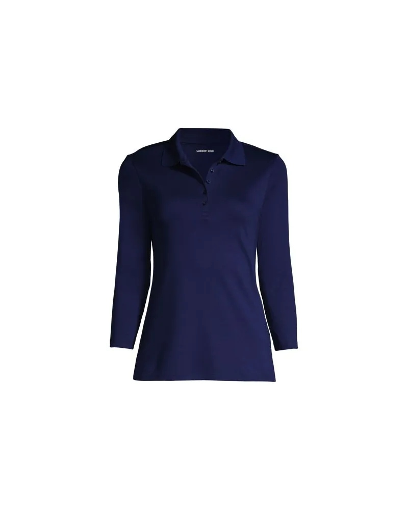 Lands' End Supima-Poloshirt mit 3/4-Ärmeln, Damen, Größe plus, Blau, Baumwolle, by Blau