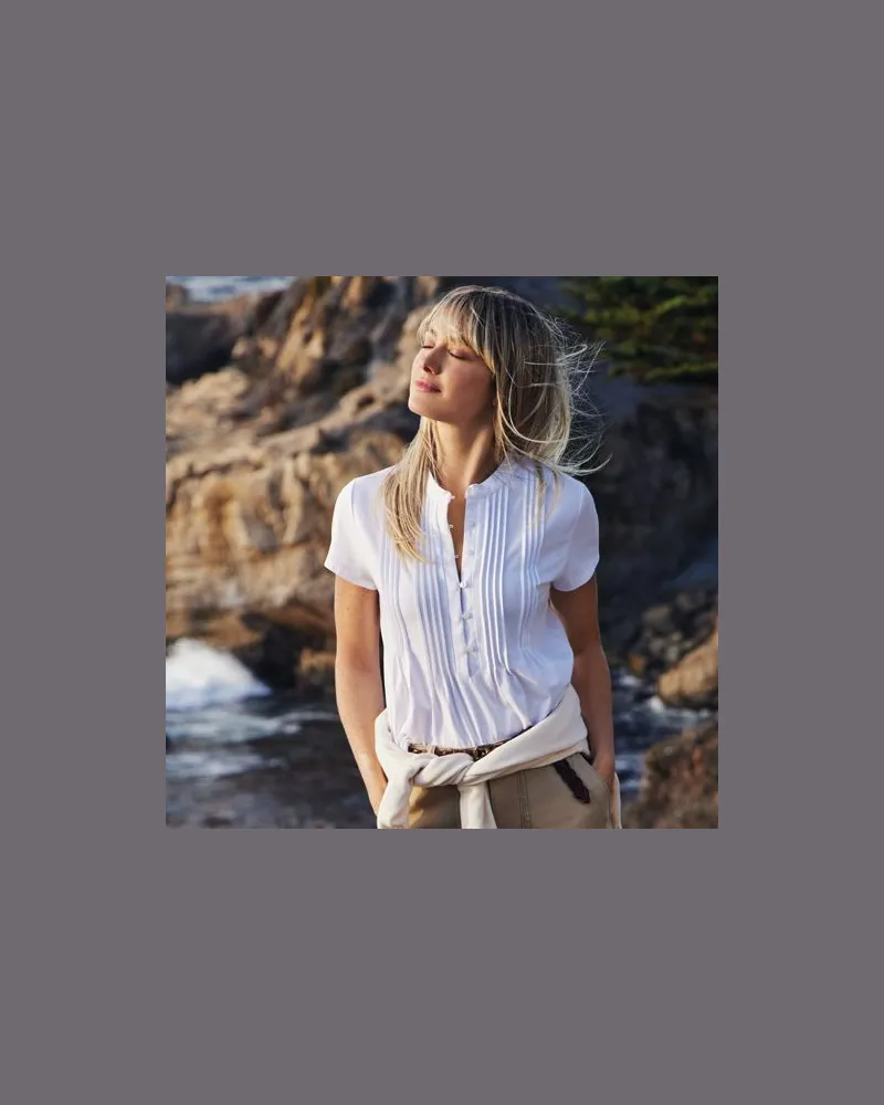 Lands' End Kurzärmeliges Biesenshirt aus Baumwolle/Modal-Mix, Damen, Größe regular, Weiß, Baumwoll-Mischung/Baumwolle Modal, by Weiß