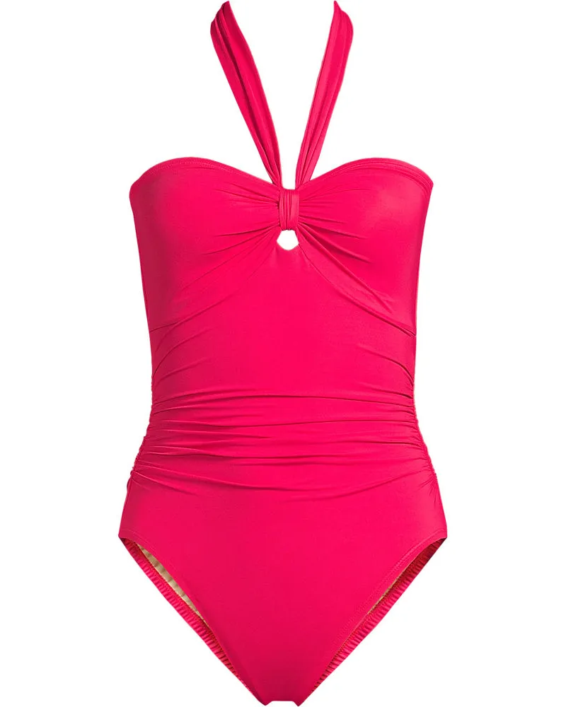 Lands' End Wandelbarer Bandeau-Badeanzug Slender, hoher Beinausschnitt, Damen, Größe plus, Rot, Elasthan/Nylon-Mischung, by Rot