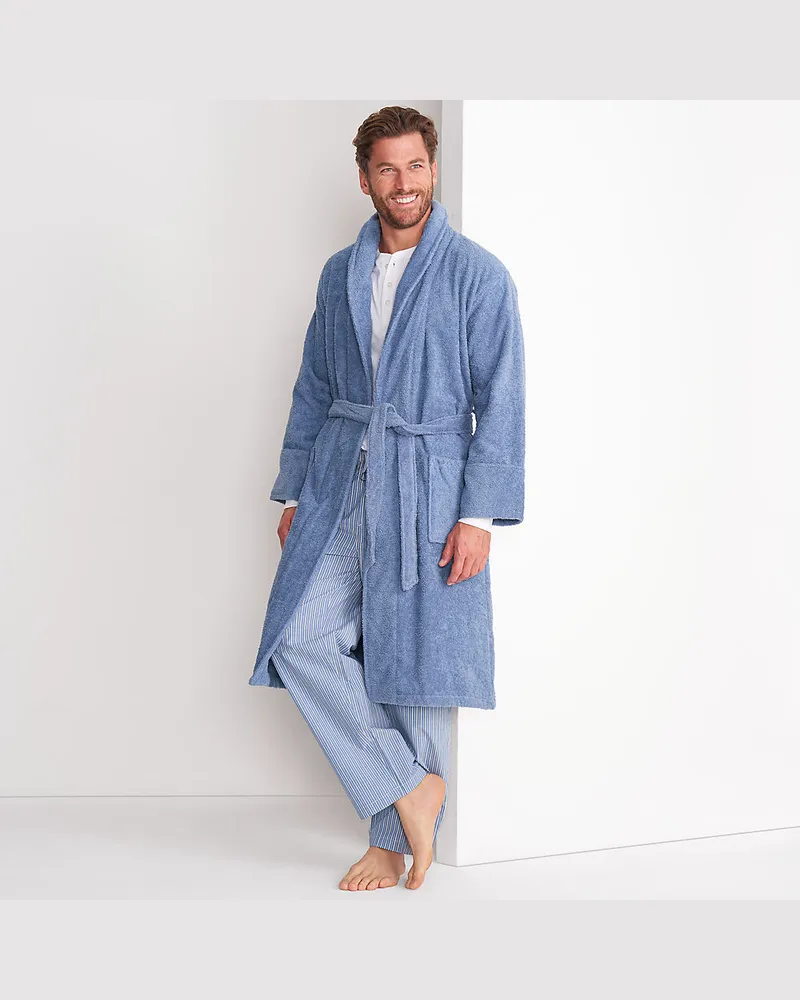 Lands' End Bademantel aus türkischem Frottee, Herren, Größe regular, Blau, Baumwolle, by Blau