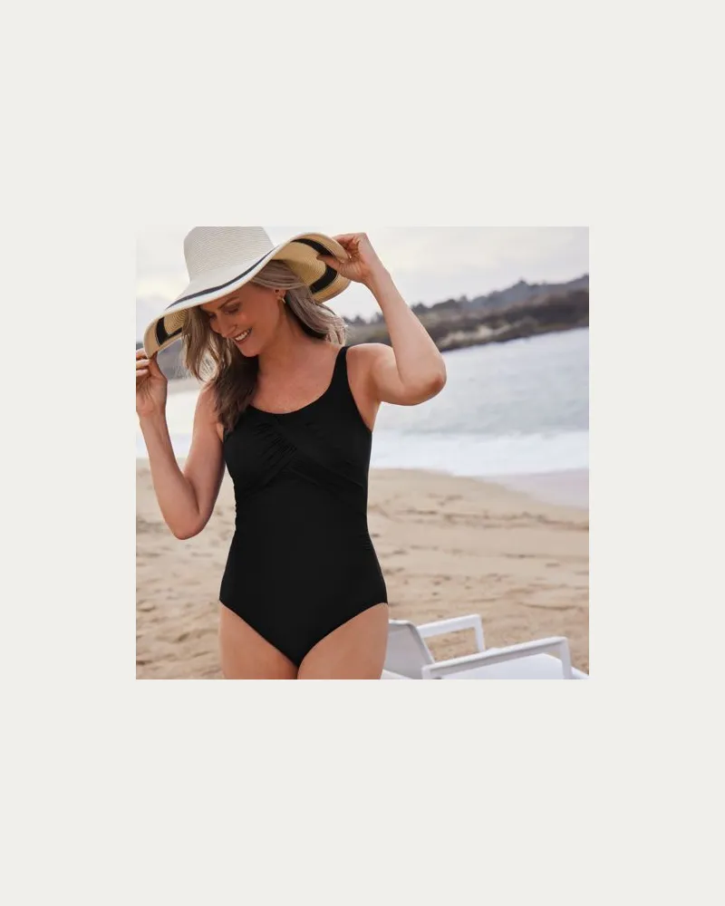 Lands' End Shape-Badeanzug mit Bügel SLENDER, Damen, Größe regular, Schwarz, Nylon-Mischung, by Schwarz