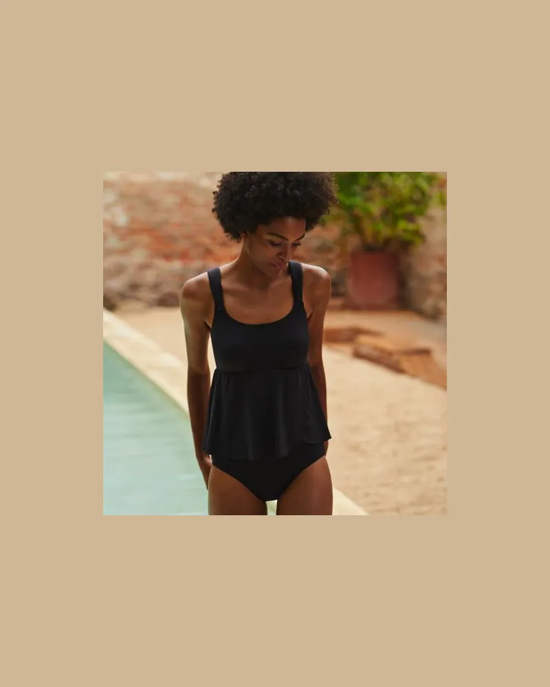 Lands' End Badeanzug in Tankini-Optik, leicht figurstraffend, Damen, Größe plus, Schwarz, Elasthan/Nylon, by Schwarz