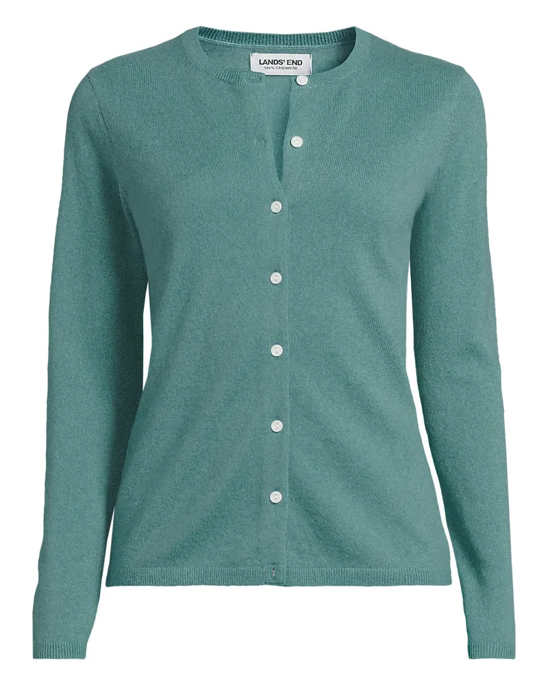 Lands' End Kaschmir-Cardigan mit rundem Ausschnitt, Damen, Größe plus, Grün, Kaschmir, by Grün