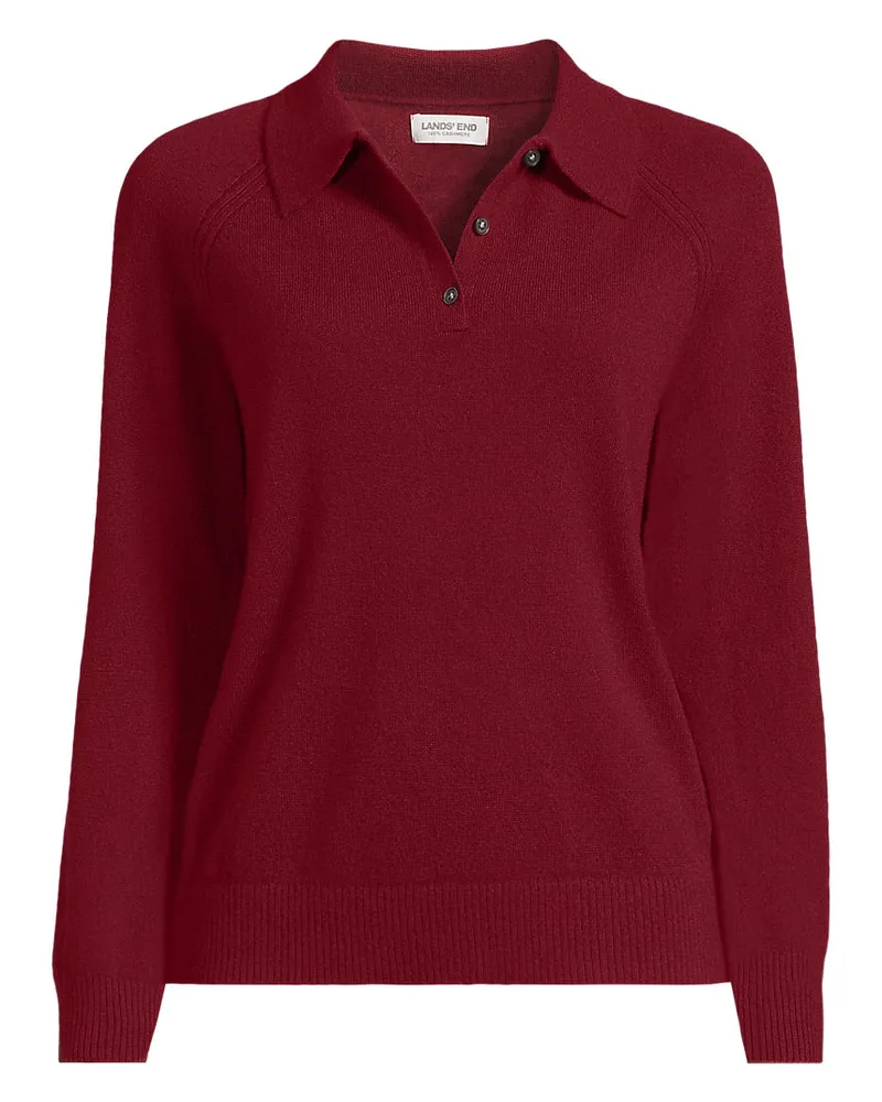 Lands' End Kaschmir-Polopullover, Damen, Größe regular, Rot, Kaschmir, by Rot