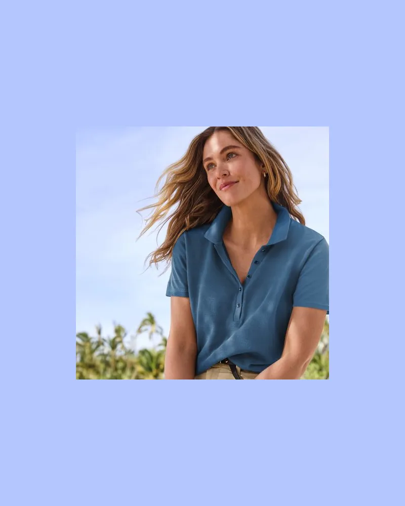 Lands' End Piqué-Poloshirt, Damen, Größe regular, Blau, Baumwolle, by Blau