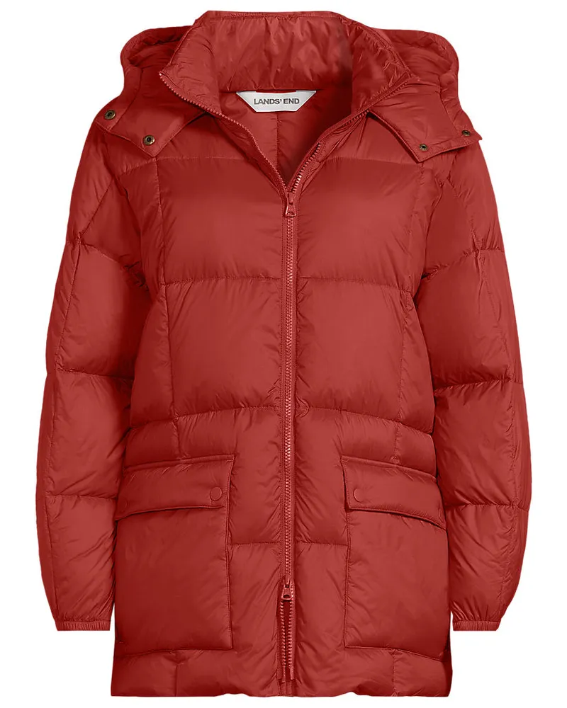 Lands' End Ultraleichte verstaubare Wanderweight Daunen-Kapuzenjacke, Damen, Größe regular, Orange, Nylon, by Orange