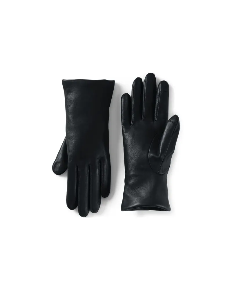 Lands' End Lederhandschuhe mit Kaschmirfutter, Damen, Größe regular, Schwarz, Kaschmir/Leder, by Schwarz