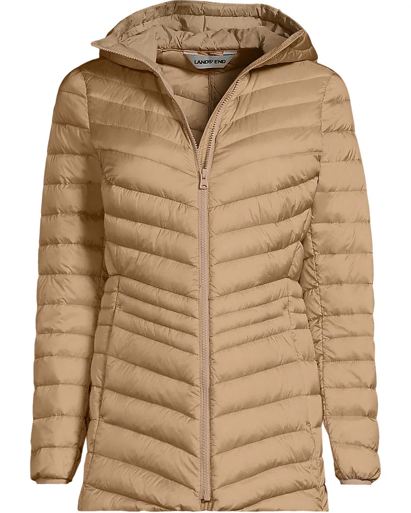 Lands' End Daunenjacke WANDERWEIGHT Verstaubar Ultraleicht mit Kapuze, Damen, Größe petite, Beige, Nylon/Daunen, by Beige