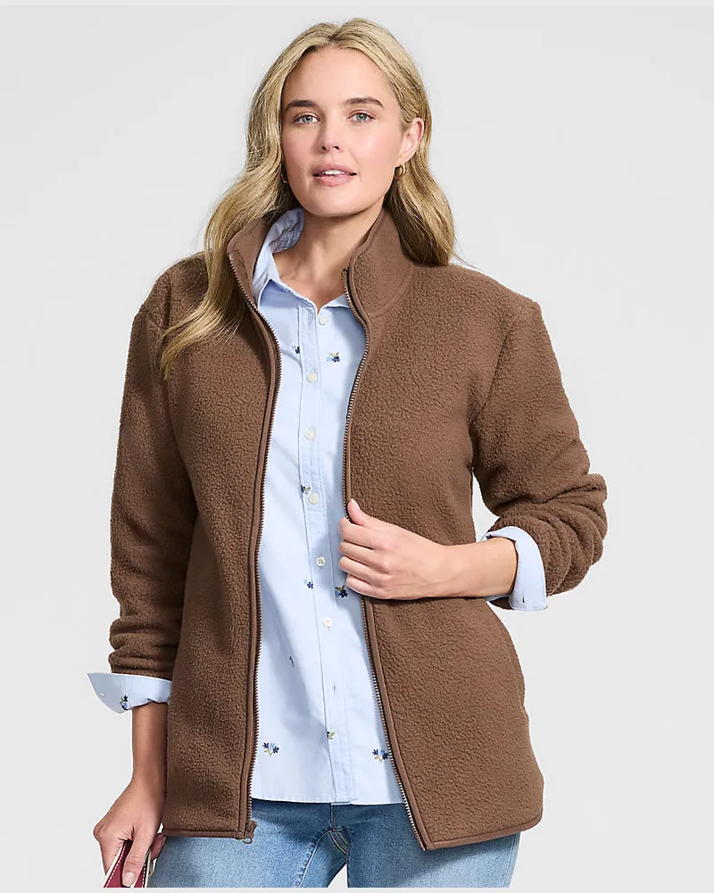 Lands' End Teddyfleece-Jacke mit Reißverschluss, Damen, Größe petite, Braun, Polyester, by Braun