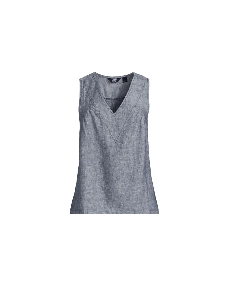 Lands' End Leinen-Top mit V-Ausschnitt, Damen, Größe:44-46 regular, Blau, Leinen, by Blau