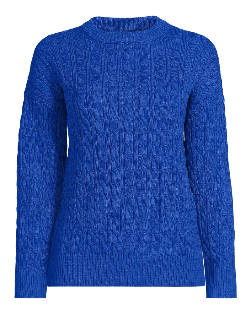 Lands' End Zopfmusterpullover Drifter mit Rundausschnitt, Damen, Größe petite, Blau, Baumwolle, by Blau