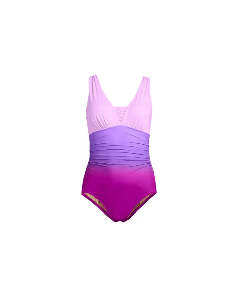 Lands' End Gemusterter Shape-Badeanzug mit V-Ausschnitt SLENDER, Damen, Größe plus, Lila, Elasthan/Nylon-Mischung, by Lila