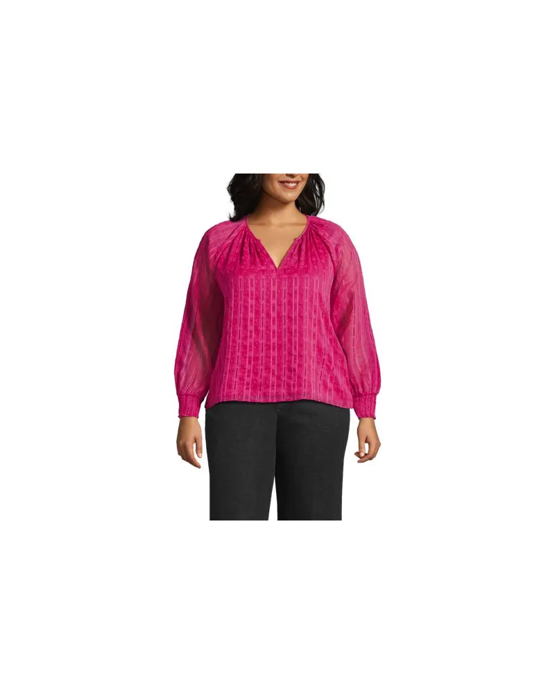 Lands' End Bestickte Chiffonbluse, Damen, Größe plus, Rot, Polyester, by Rot