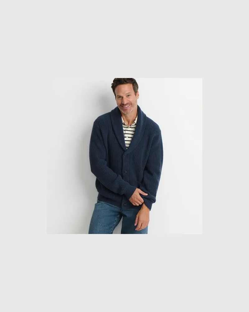 Lands' End Gerippter Cardigan mit Schalkragen DRIFTER, Herren, Größe:52-54 regular, Blau, Polyacryl/Baumwoll-Mischung, by Blau