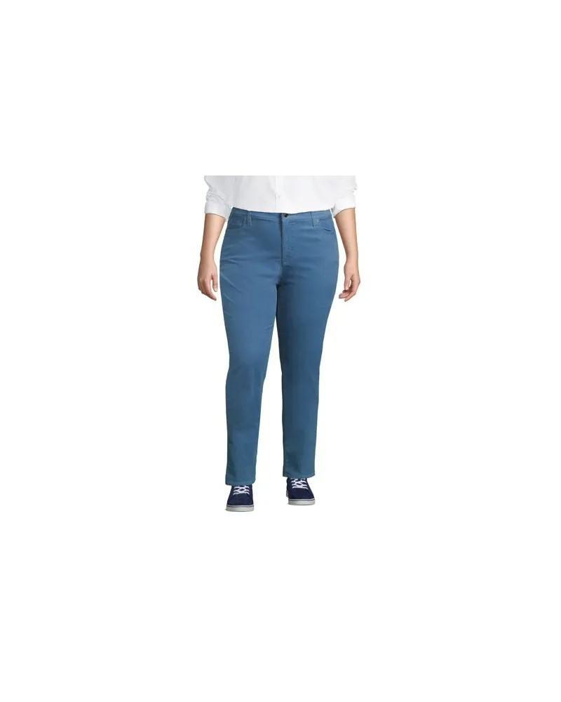 Lands' End Straight Fit Cordhose Mid Waist, Damen, Größe plus, Blau, Baumwoll-Mischung, by Blau