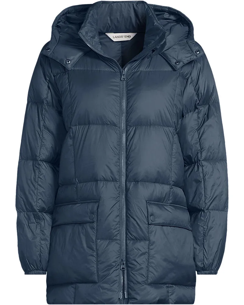 Lands' End Ultraleichte verstaubare Wanderweight Daunen-Kapuzenjacke, Damen, Größe plus, Blau, Nylon, by Blau