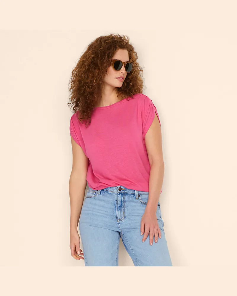 Lands' End Shirt aus Leinenmix mit U-Boot-Ausschnitt, Damen, Größe regular, Pink, Leinen/Viskose, by Pink
