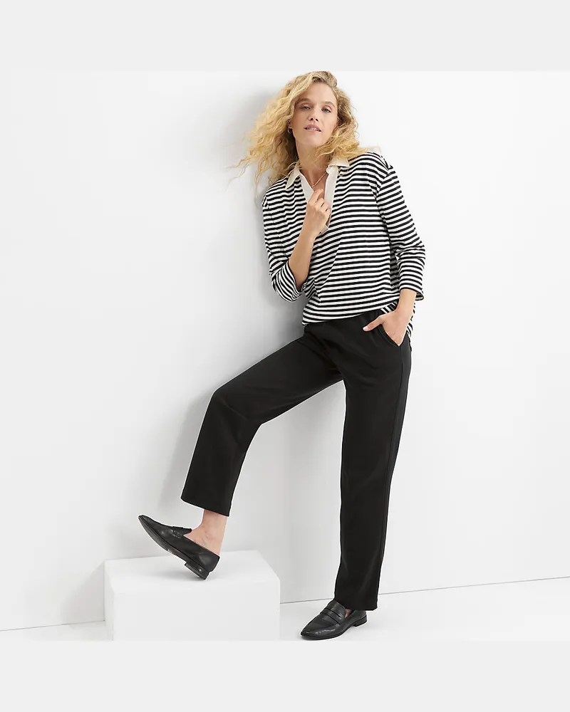 Lands' End Straight Fit Freizeithose SPORT KNIT, Damen, Größe regular, Schwarz, Baumwolle, by Schwarz